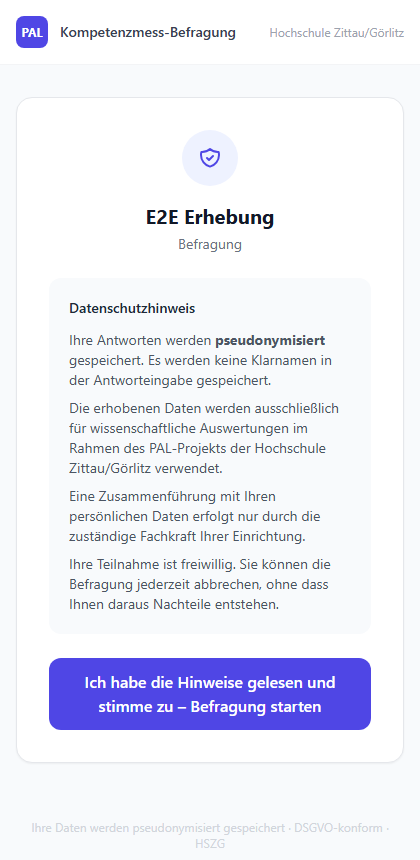 Einwilligungs-Seite mit Datenschutzhinweis