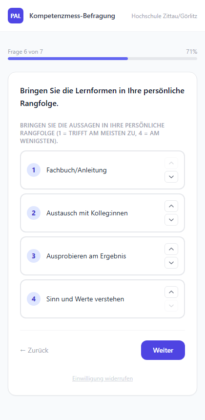 Rangfolge-Frage mit Ziehen oder Pfeiltasten