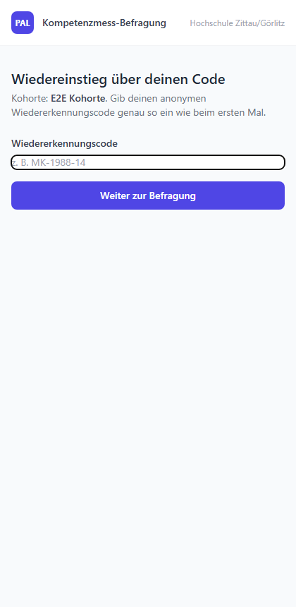 Wiedereinstieg über den Wiedererkennungscode